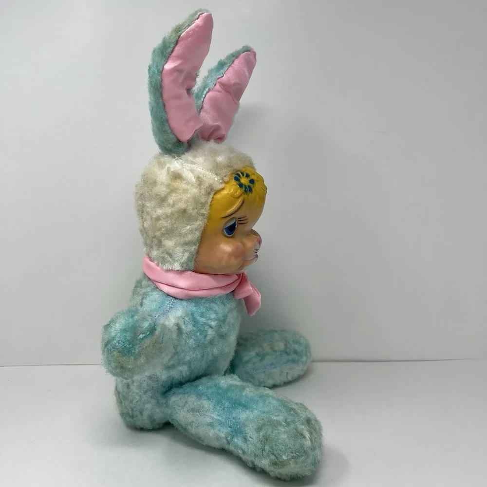 Rare Rushton Rubber Face Bunny Plush Doll 1950's Stuffed‎ Animal Toy Easter